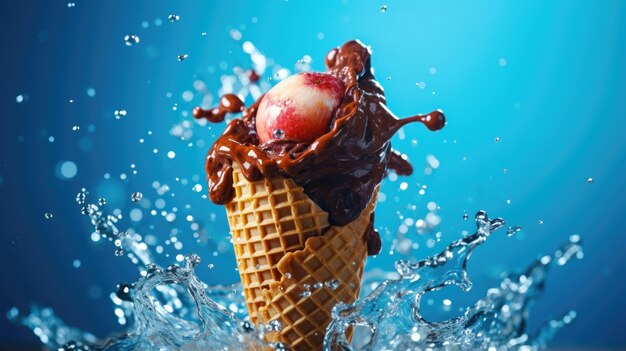 Delicious dessert tempting ice cream with water splashing