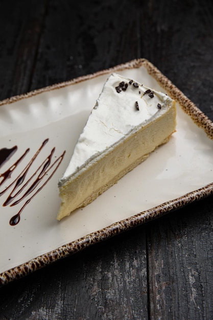 delicious dessert on a wooden table.