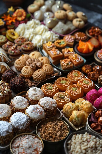 Foto una deliziosa varietà di dolci generati dall'ai