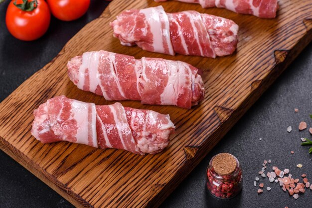 A delicious dish of pork mince wrapped with delicious pieces of bacon