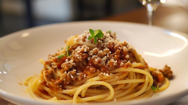 Delicious dish spaghetti bolognese