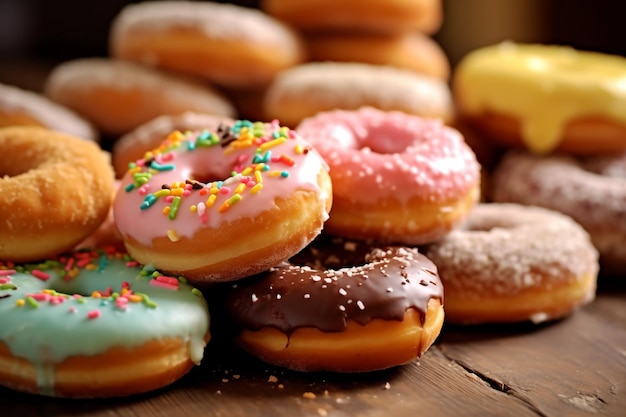 Delicious Donut Delights Assorted Temptations on the Kitchen Table