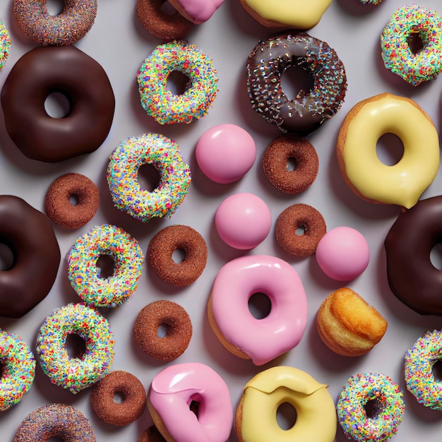 Delicious Donut Knolling Pattern for Backgrounds and Designs