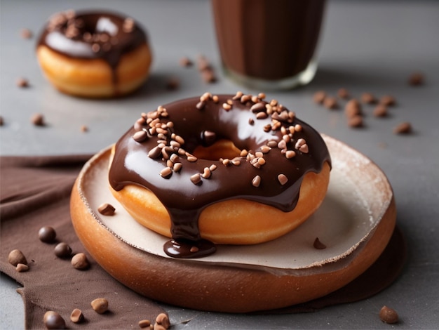 Delicious donut with chocolate topping