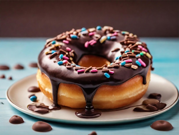 Delicious donut with chocolate topping