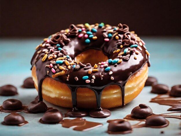 Delicious donut with chocolate topping