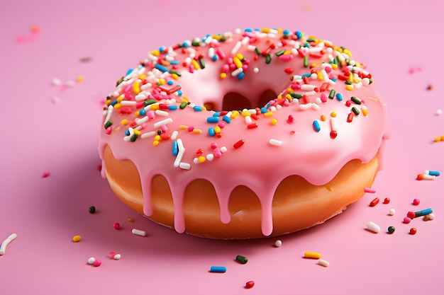 Delicious donut with pink icing and sprinkles