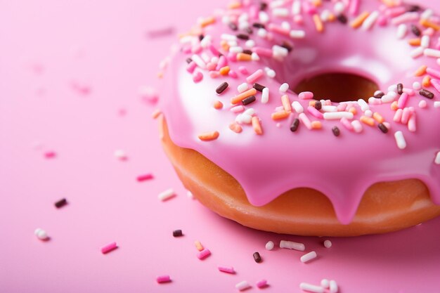 Delicious donut with pink topping