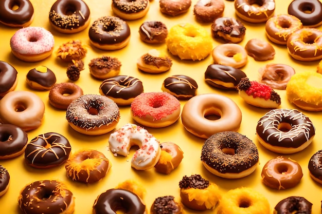 Delicious donuts on chinese yellow background