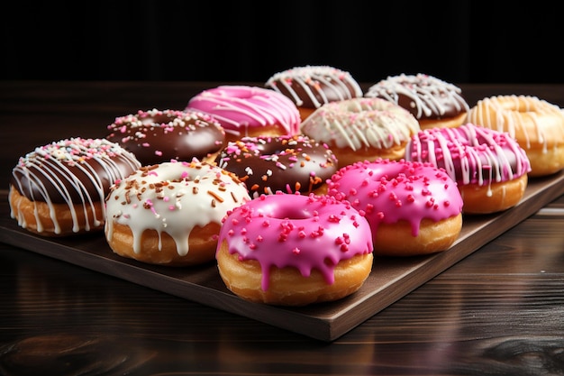 Delicious donuts collage isolated on white