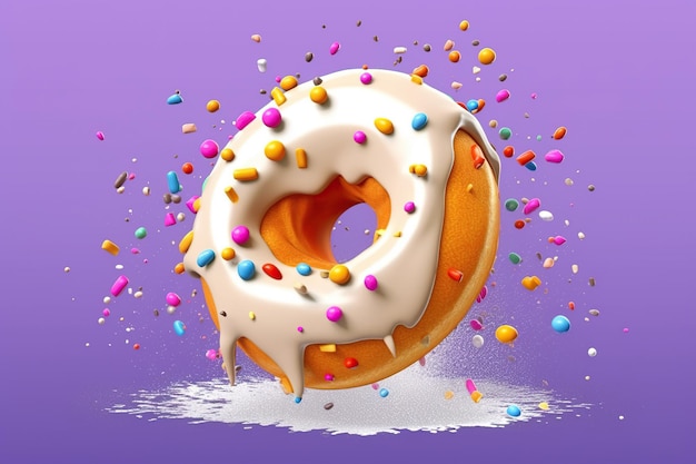 Delicious doughnut on purple background