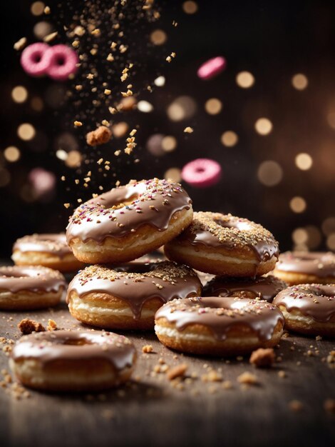 delicious doughnuts floating in the air