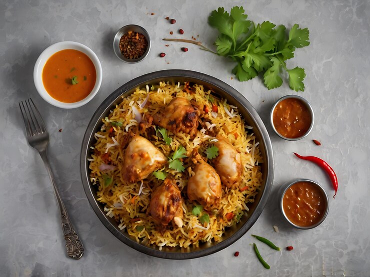 Delicious Dum Handi chicken Biryani or Mandi or Kabse dish