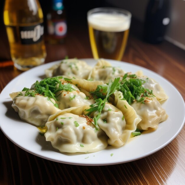 Photo delicious dumplings and beer a perfect pairing for foodies