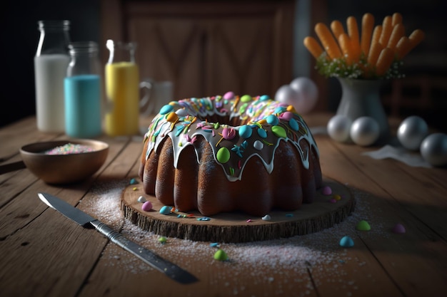 Delicious Easter cake on a white background easterspring generative AI