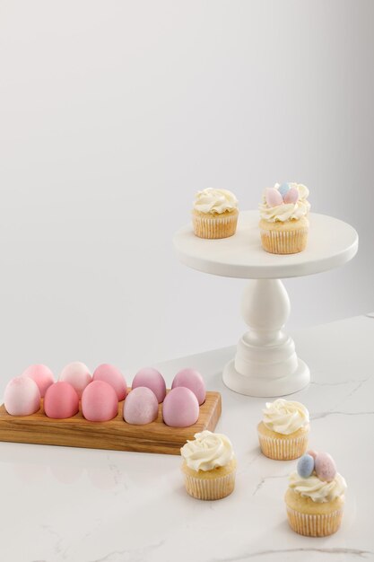 Photo delicious easter cupcakes surface cake