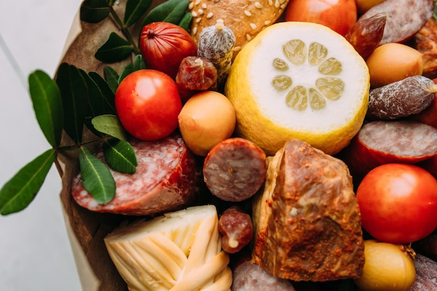 Delicious edible bouquet of sausage tomatoes cheese Gift for man