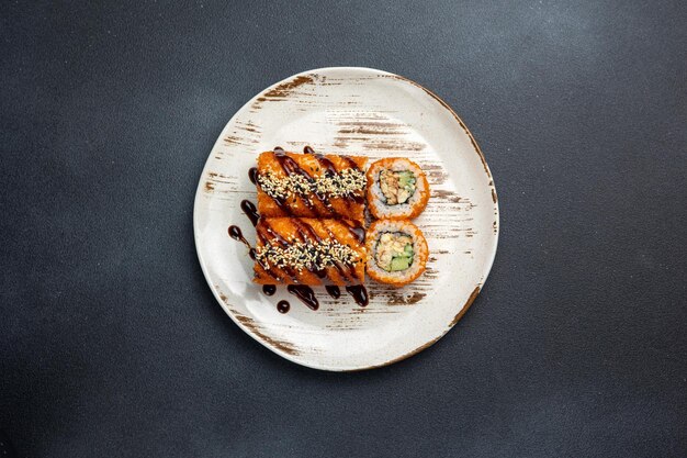 delicious eel rolls Closeup