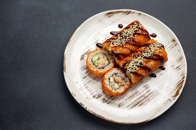 delicious eel rolls Closeup