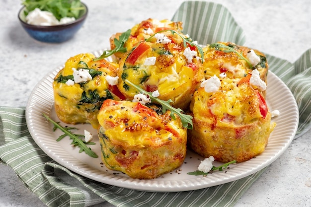 Delicious egg muffins with cheese and vegetables