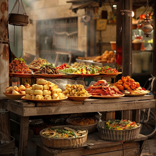 Photo delicious egyptian street food stall displayed table image