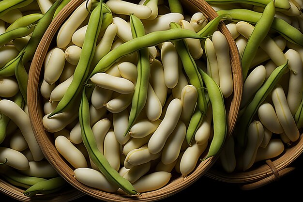 Photo delicious english beans overhead view detailed background