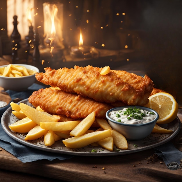 Photo delicious english fish and chips classic dish enjoyed for centuries cinematic ads photography