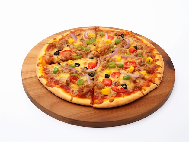 Вкусная пицца быстрого питания с полной начинкой на деревянном столе
