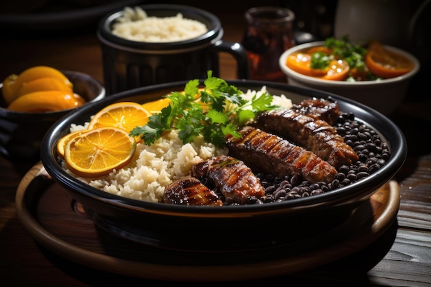 Delicious feijoada complete with all side dishes generative IA