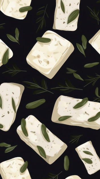 Delicious feta cheese vertical background illustration