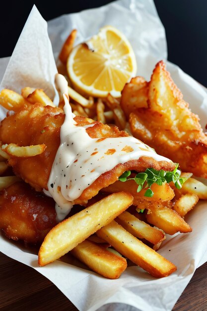 Delicious fish and chips in a takeaway style