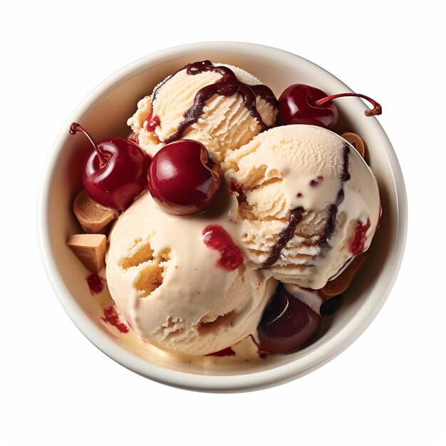 Delicious fluffy cherry ice cream in stylish bowl