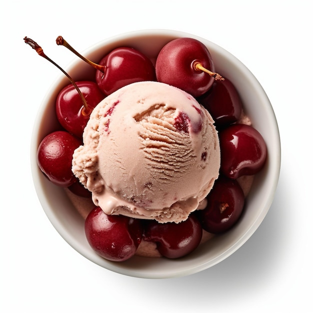 Delicious fluffy cherry ice cream in stylish bowl