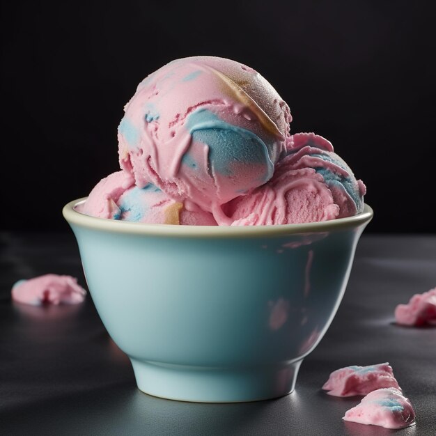 Delicious fluffy cotton candy ice cream bowl