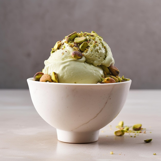 Delicious fluffy pistachio nut ice cream in a bowl
