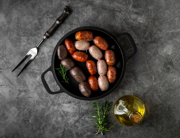 Delicious food arrangement flat lay