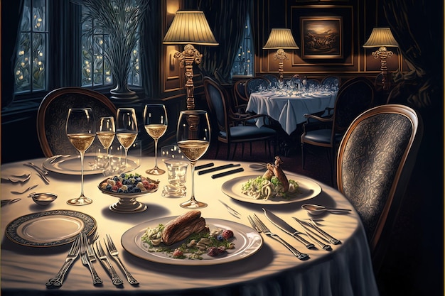 Photo delicious food in a fine dining restaurant ultra realistic generative ai