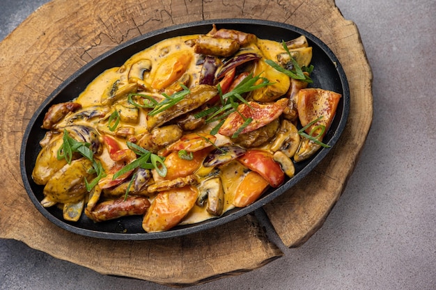 delicious food in a frying pan Closeup