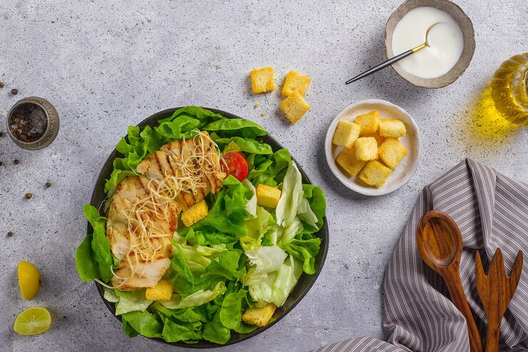 Photo 회색 배경에 맛있는 음식