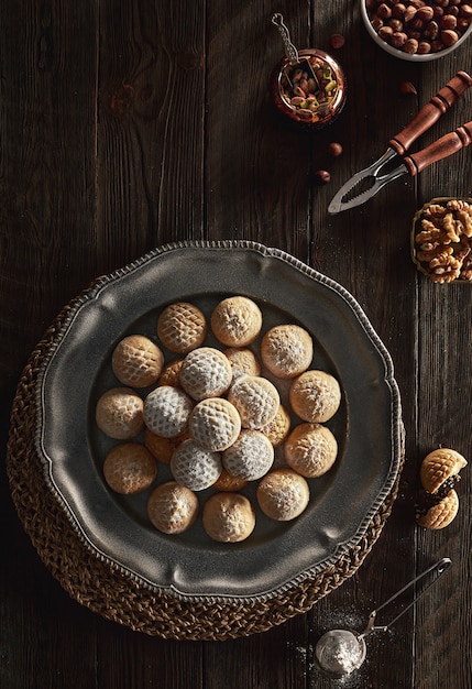 delicious food on wooden background