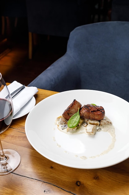 delicious food on a wooden table in a premium restaurant