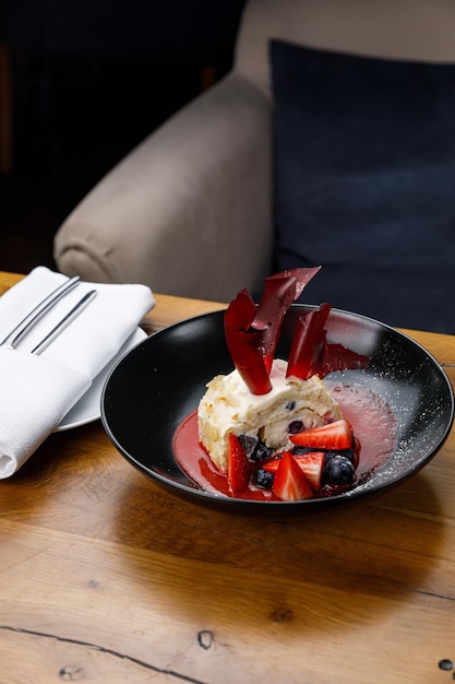 delicious food on a wooden table in a premium restaurant