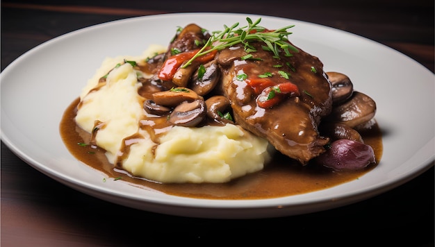 Foto deliziosa carne di manzo francese bourguignon coq au vin carne di manzo stufato fotografia di cibo