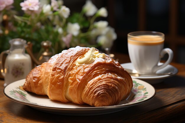 Foto deliziosa colazione francese con croissant ar c