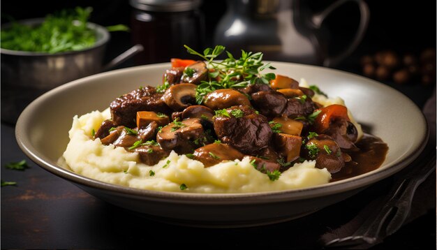 Delicious French Coq au Vin Tender kip gekookt in rode wijn food photography