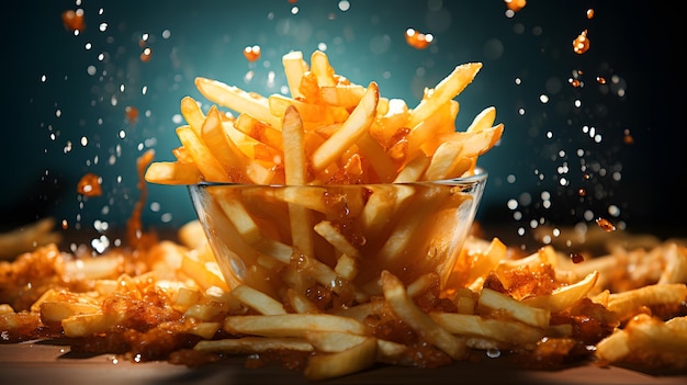 Photo delicious french fries background generative ai