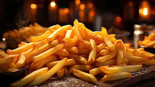 Delicious french fries crunchy salty tasty with blur background