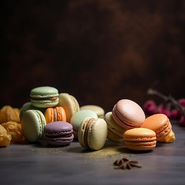 Delicious french macaroon cookies in a restaurant table