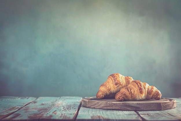 Delicious French Pastries Croissants Resting on Wooden Surface
