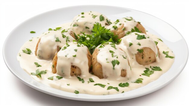 Photo delicious french quenelles dumplings in cream sauce ai generated